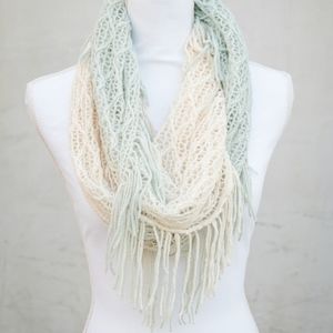 Accessories - Turquoise & Cream Ombre Infinity Scarf With Fringe Accessories - Turquoise & Cream Ombre Infinity Scarf With Fringe
